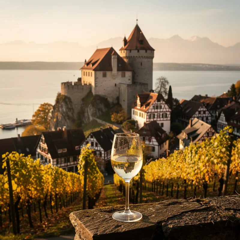 Symbolbild: Meersburg mit Burg am Bodensee und Weinbergen