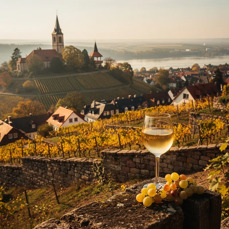 Symbolbild: Radebeul zwischen Weinbergen über der Elbe
